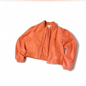 House of Harlow 1960 Faux Leather Bomber Jacket Coral Size Medium